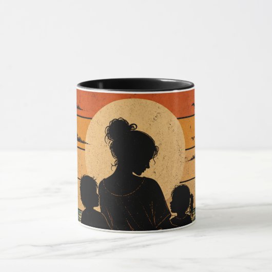 Vintage-Mutter-und-Kinder-Sonnenuntergangs-Kaffeet Tasse (Zentrum)