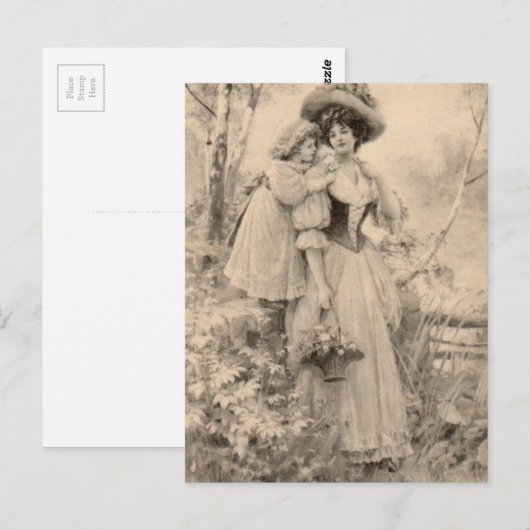 Vintage Mutter und Tochter Postkarte (Vorne/Hinten)