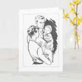 Vintage Mutter und Vater mit Baby Karte (Gelbe Blume)