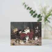 Vintage Mutterkatze mit verspieltenden Kätzchen Postkarte (Stehend Vorderseite)