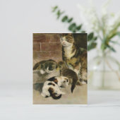 Vintage Mutterkatze und Kitten Ankündigungspostkarte (Stehend Vorderseite)