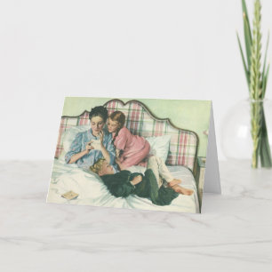 Vintage Muttertag, Kinder lesen Karten im Bett 