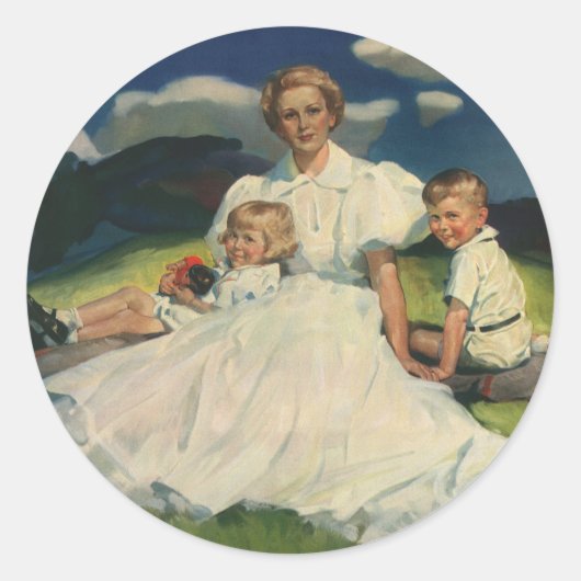 Vintage Muttertag, Mutter mit Kindern Runder Aufkleber (Vorderseite)