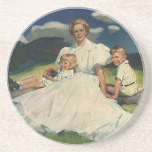 Vintage Muttertag, Mutter mit Kindern Sandstein Untersetzer
