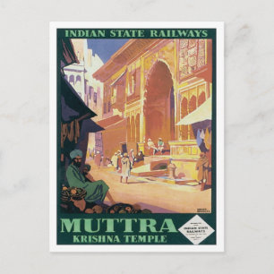 Vintage Muttra Krishna Tempel Indien Postkarte