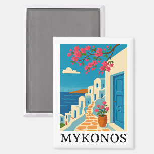 Vintage Mykonos Griechenland Reise - Farbige Kunst Magnet