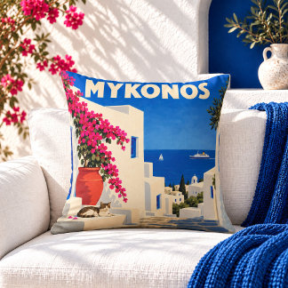 Vintage Mykonos Griechenland Reiseplakat Wurfkisse Kissen