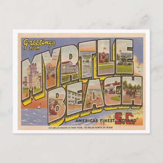 Vintage Myrtle Beach Postkarte (Vorderseite)
