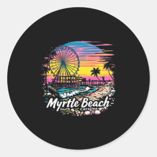 Vintage Myrtle Beach South Carolina Sonnenuntergan Runder Aufkleber