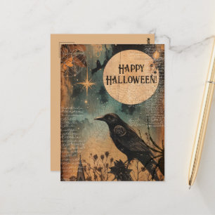 Vintage Mystic Rabe Mond Frohes Halloween Postkarte