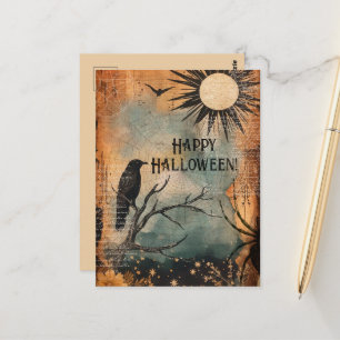 Vintage Mystic Rabe Sonne Frohes Halloween Postkarte