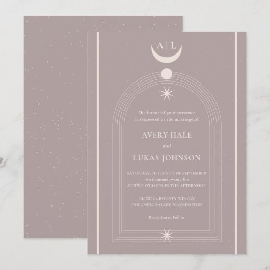 Vintage Mystical Moon Night Monogram Wedding Einladung (Vorne/Hinten)