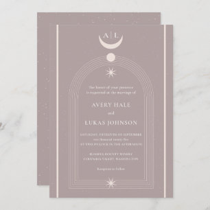 Vintage Mystical Moon Night Monogram Wedding Einladung