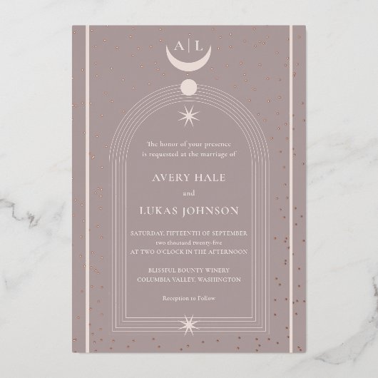 Vintage mystische Himmelshochzeit Folieneinladung (Vorderseite)