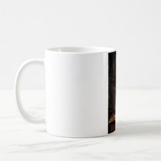 Vintage-mystisches schwarzes Katzenporträt-Ölgemäl Kaffeetasse