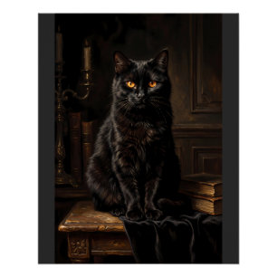 Vintage-mystisches schwarzes Katzenporträt-Ölgemäl Poster