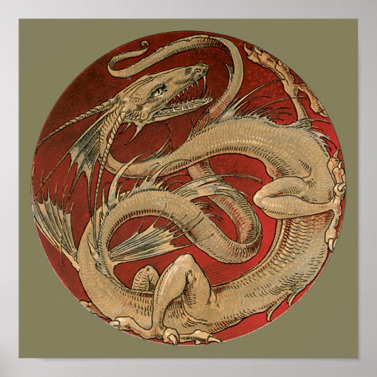 Vintage Mythologie, antiker Goldener Drache Poster (Vorne)