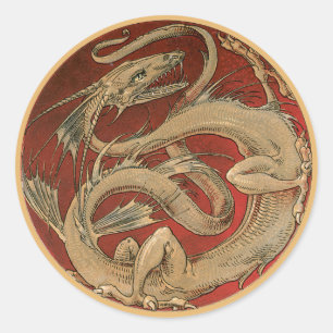 Vintage Mythologie, antiker Goldener Drache Runder Aufkleber