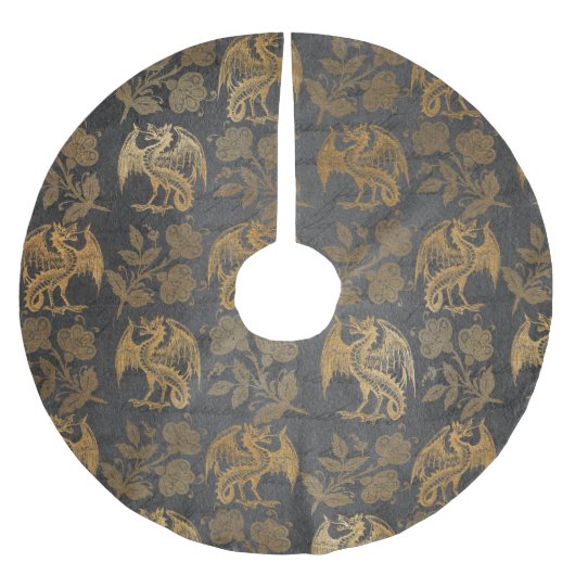 Vintage Mythologie-Fantasie-Drache-Tapete Polyester Weihnachtsbaumdecke (Vorderseite)