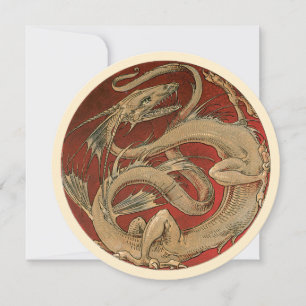 Vintage-Mythologie, goldene asiatische Drachen-Ein Einladung