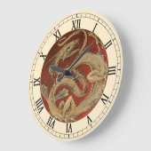 Vintage Mythologie, Goldener asiatischer Drache Große Wanduhr (Winkel)