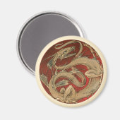 Vintage Mythologie, Goldener asiatischer Drache Magnet (Vorderseite/Rückseite)