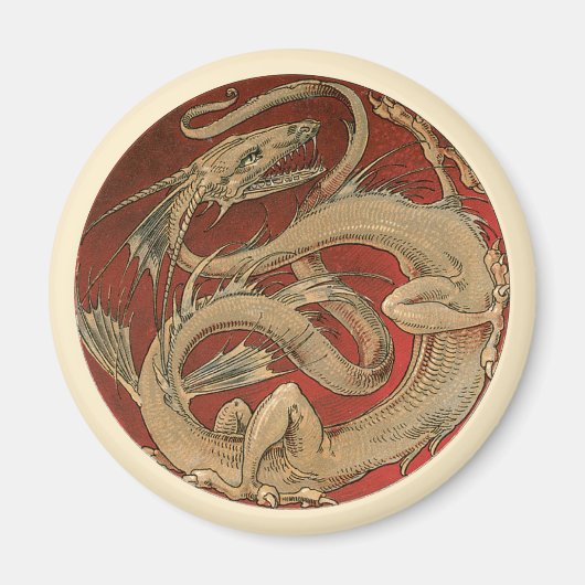 Vintage Mythologie, Goldener asiatischer Drache Magnet (Vorne)