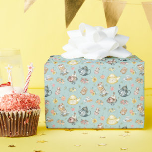 Vintage-Nachmittags-Tee- & Rosenmuster auf Aqua Geschenkpapier
