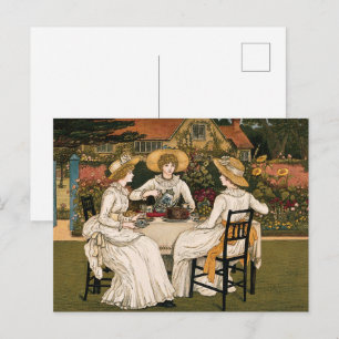 Vintage-Nachmittags-Teeparty von Kate Greenaway Postkarte