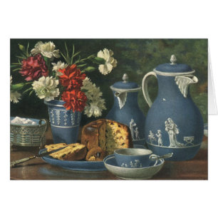 Vintage Nachmittagstee, Kuchen, Tee und Blumen