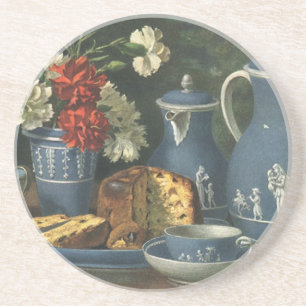 Vintage Nachmittagstee, Kuchen, Tee und Blumen Sandstein Untersetzer