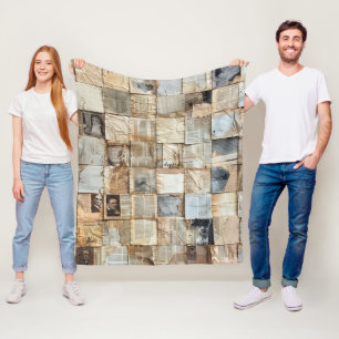 Vintage Nachrichtenpapier- und Pergament-Collage Fleecedecke