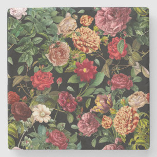 Vintage Nacht Blumen Garten Muster Steinuntersetzer