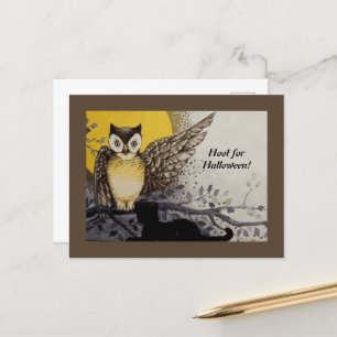 Vintage Nacht Eule Flügel auf Ast Mond Postkarte