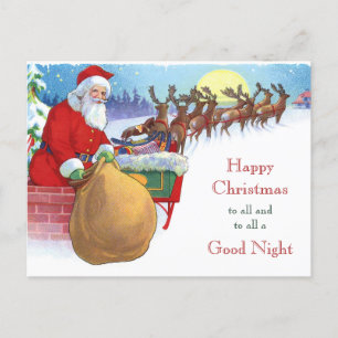 Vintage Nacht vor Weihnachten Santa Schlitten Postkarte