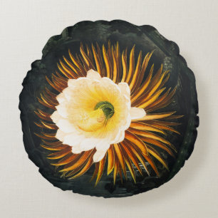 Vintage Nachtblühender Cereus Gothic Art Rundes Kissen