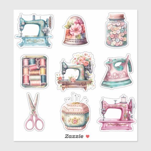 Vintage Nähelemente Aufkleber (Blatt)