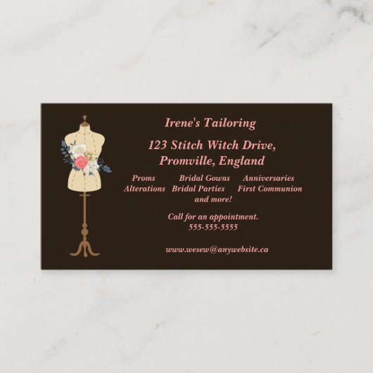 Vintage Nähform mit Blume und Ständer Visitenkarte (Vorderseite)