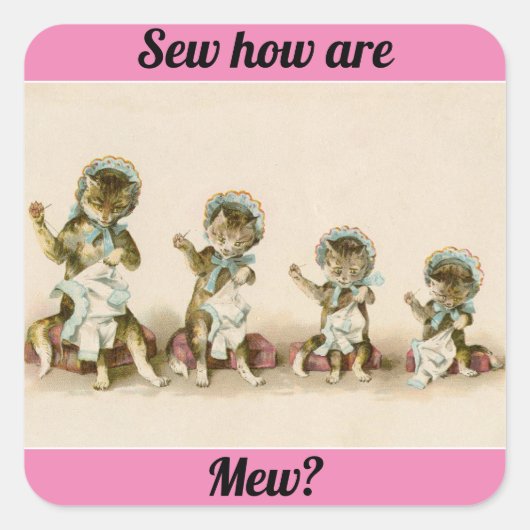 Vintage Nähkätzchen Quadratischer Aufkleber (Vorderseite)