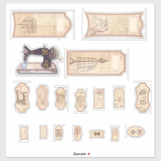 Vintage Nähmarken für Vinyl-Aufkleber nach Maß ges Aufkleber (Blatt)