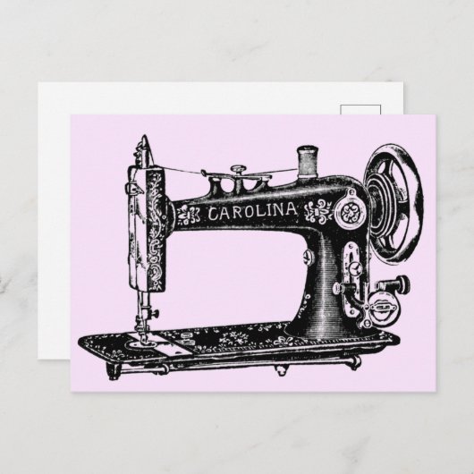 Vintage Nähmaschine Carolina in Rosa Postkarte (Vorne/Hinten)