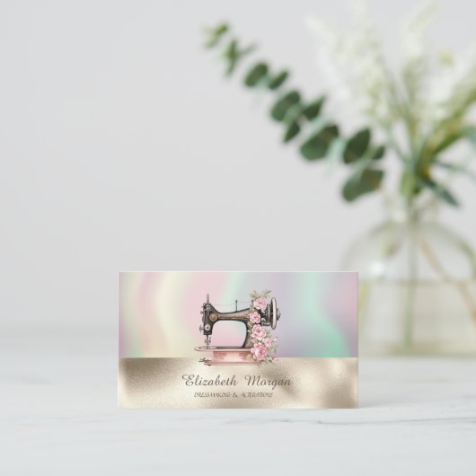 Vintage Nähmaschine - farbiges Gold Visitenkarte (Stehend Vorderseite)