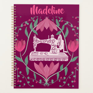 Vintage Nähmaschine: Floral Fuschia Personalisiert Planer