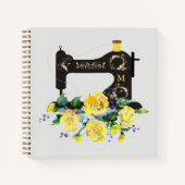 Vintage Nähmaschine Gelb Florals Monogramm Notizblock (Vorderseite)