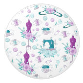 Vintage Nähmaschine Mannequin Blau Lila Keramikknauf (Vorderseite)