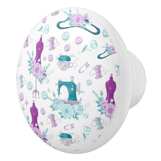 Vintage Nähmaschine Mannequin Blau Lila Keramikknauf (Rechts)