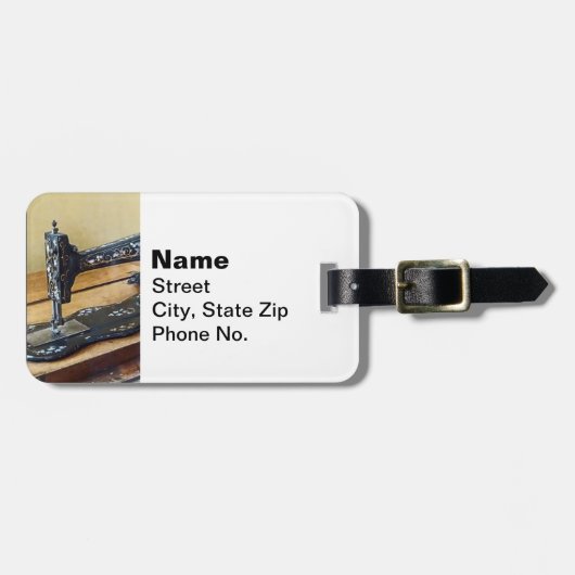 Vintage Nähmaschine mit Blumenmotiv Gepäckanhänger (Vorderseite horizontal)