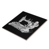 Vintage Nähmaschine Retro-Maschinen Weiß Schwarz Fliese (Seite)