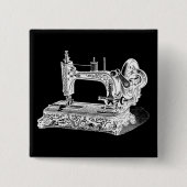 Vintage Nähmaschine-Retro Maschinen-weißes Button (Vorderseite)