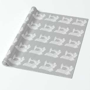 Vintage Nähmaschine - Retro Maschinen-weißes Grau Geschenkpapier